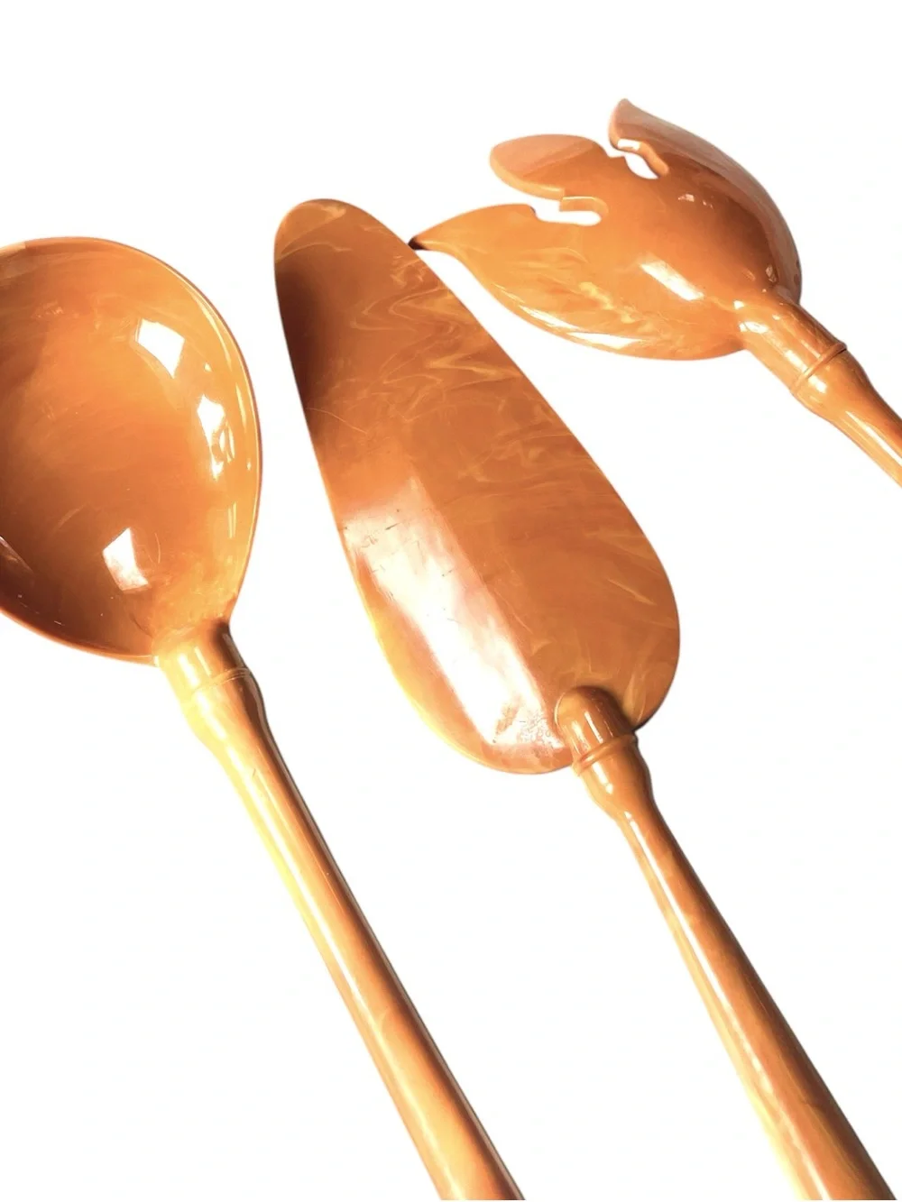 Set Vintage Butterscotch Marbled Melamine Large Serving Utensils